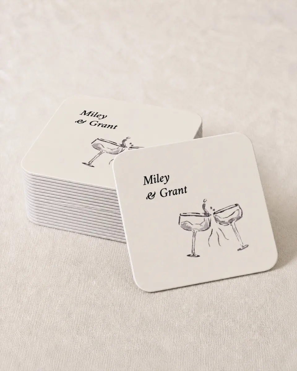 This is a 4" x 4" Wedding Coaster called Mi Amor printed in full color on Kraft Chipboard paper