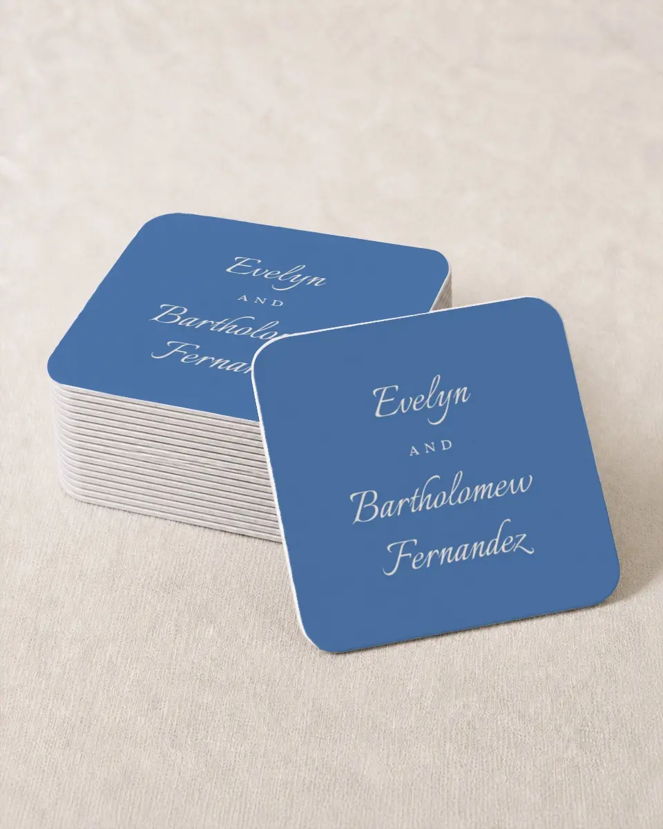 This is a 4" x 4" Wedding Coaster called Cambridge printed in full color on Kraft Chipboard paper