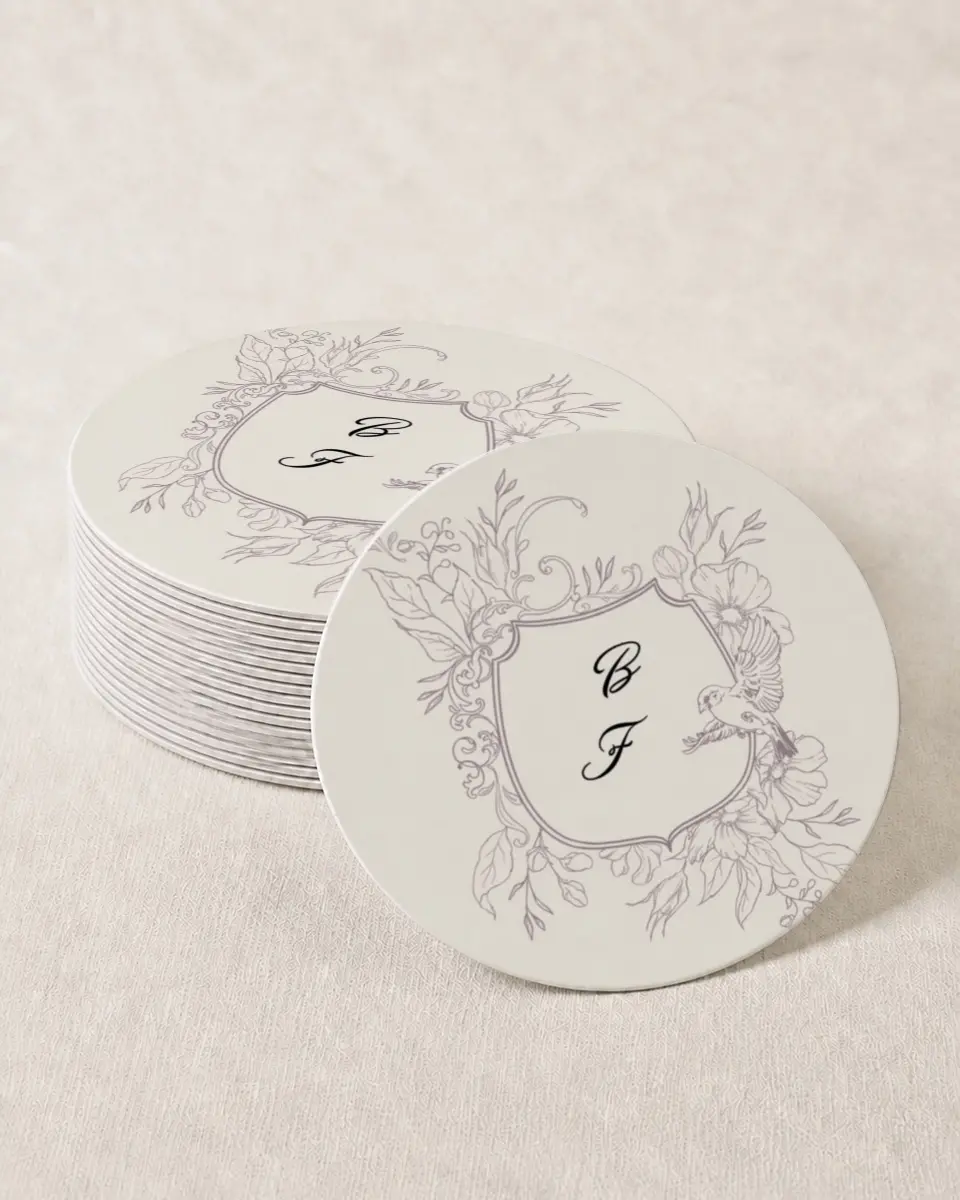 This is a 4" x 4" Wedding Coaster called Charleston printed in full color on Kraft Chipboard paper