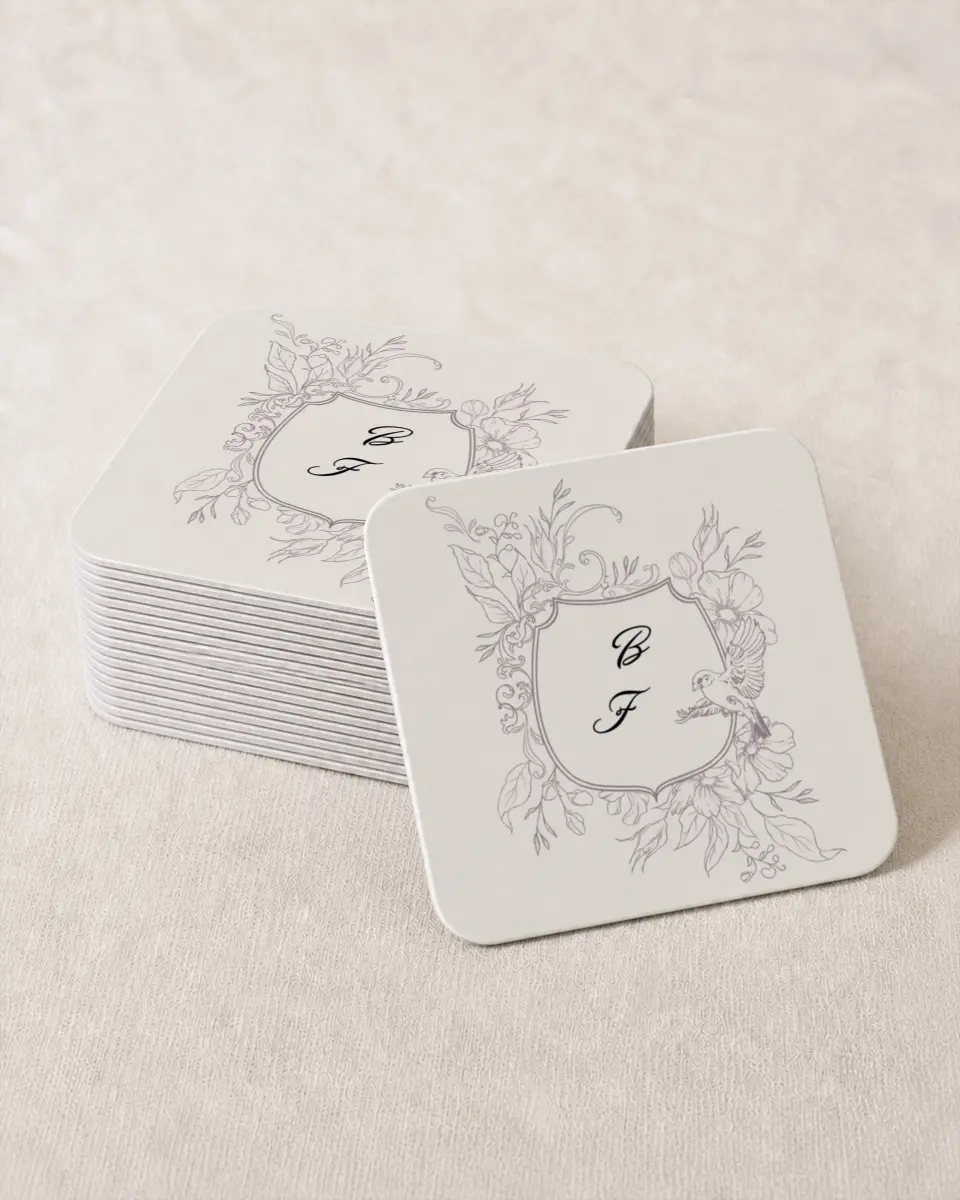 This is a 4" x 4" Wedding Coaster called Charleston printed in full color on Kraft Chipboard paper