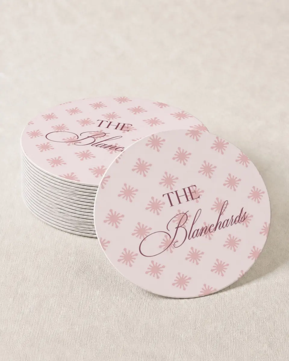 This is a 4" x 4" Wedding Coaster called Roswell printed in full color on Kraft Chipboard paper