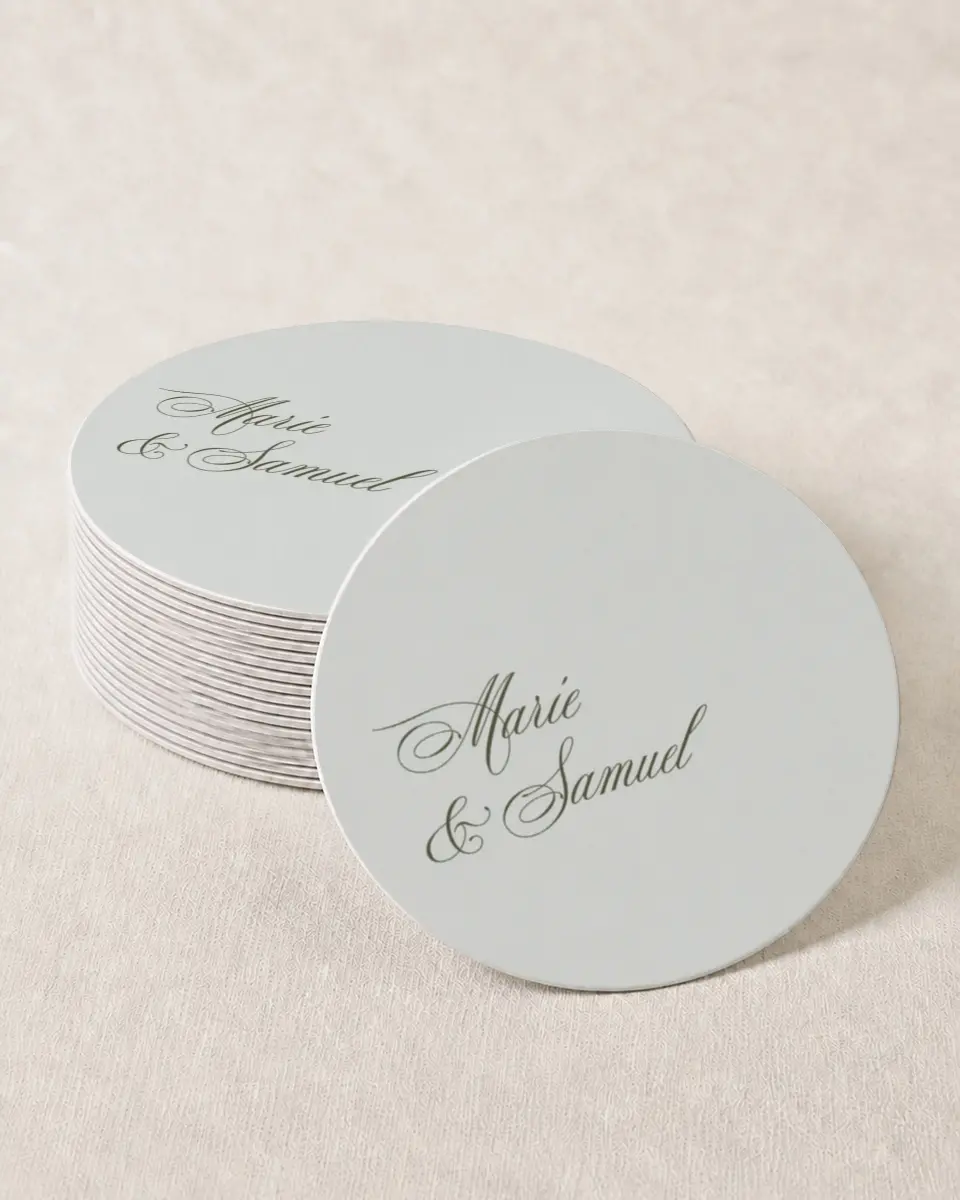 This is a 4" x 4" Wedding Coaster called Foxfire printed in full color on Kraft Chipboard paper