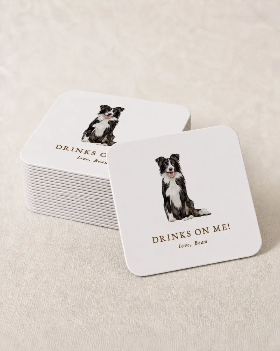 This is a 4" x 4" Wedding Coaster called Cedarhill Crossing printed in full color on Kraft Chipboard paper