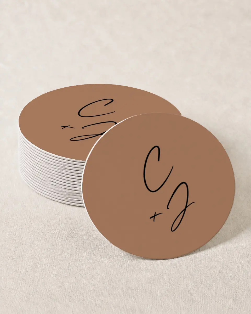 This is a 4" x 4" Wedding Coaster called Nazareth & Stone printed in full color on Kraft Chipboard paper