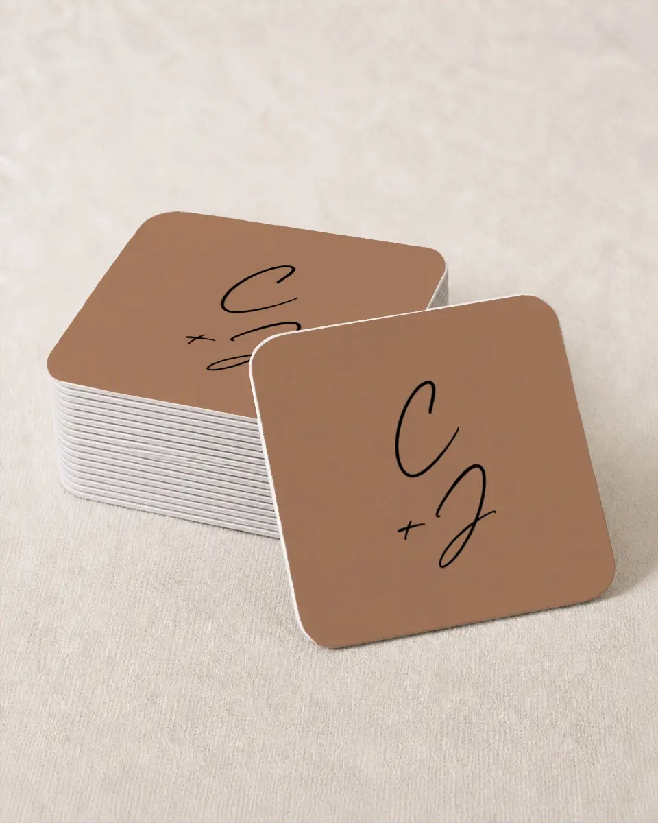 This is a 4" x 4" Wedding Coaster called Nazareth & Stone printed in full color on Kraft Chipboard paper