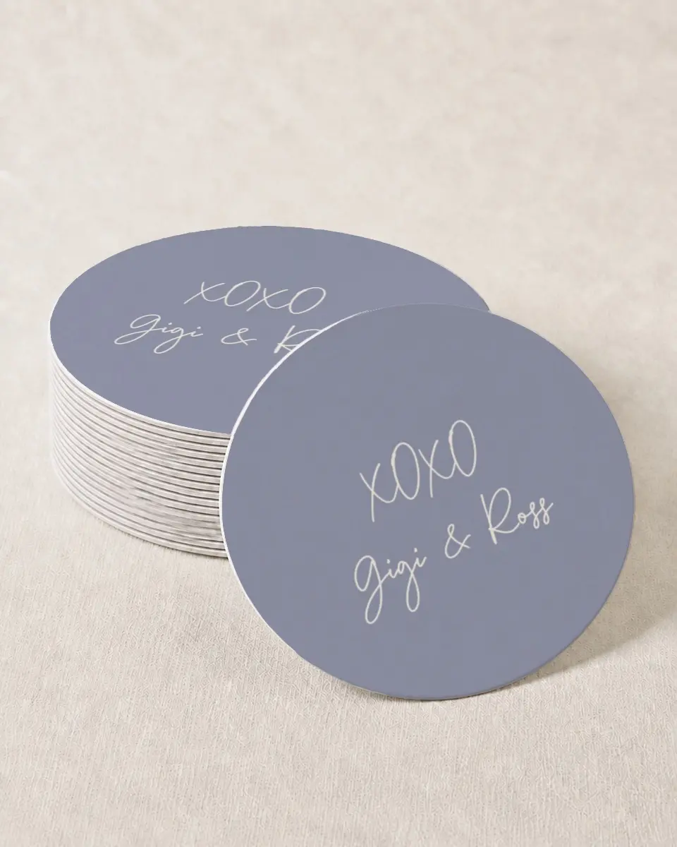 This is a 4" x 4" Wedding Coaster called Yours Truly printed in full color on Kraft Chipboard paper