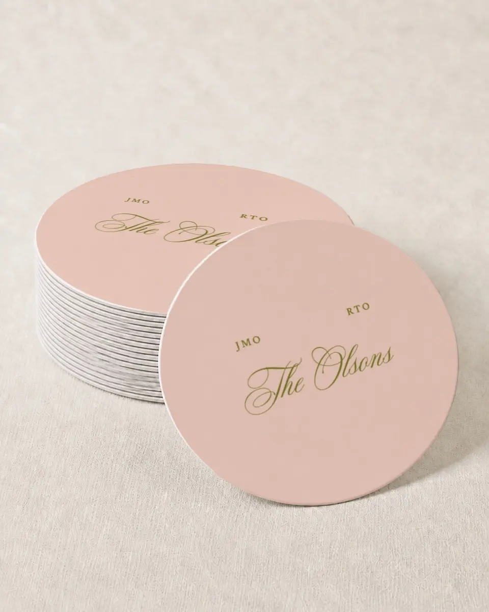 This is a 4" x 4" Wedding Coaster called Love Off Script printed in full color on Kraft Chipboard paper