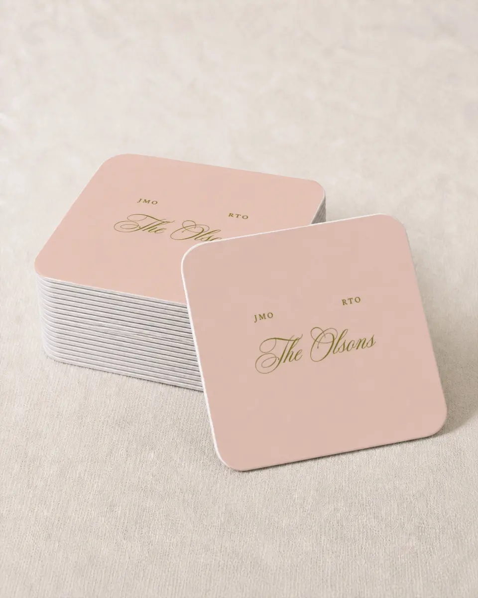 This is a 4" x 4" Wedding Coaster called Love Off Script printed in full color on Kraft Chipboard paper