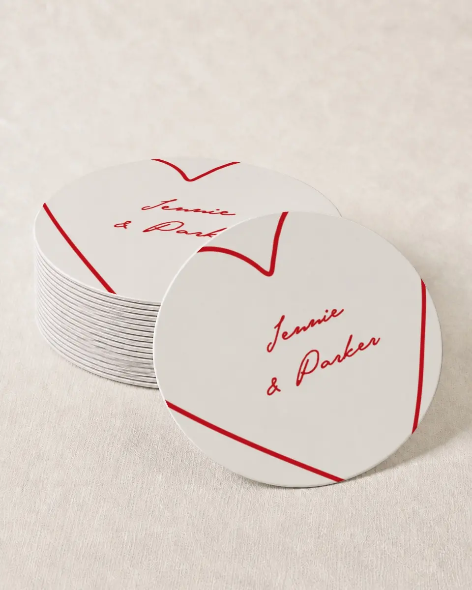 This is a 4" x 4" Wedding Coaster called With All Our Love printed in full color on Kraft Chipboard paper