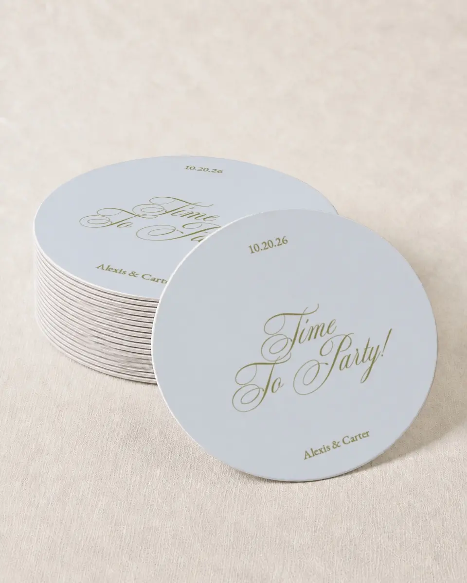 This is a 4" x 4" Wedding Coaster called Signature Vows printed in full color on Kraft Chipboard paper