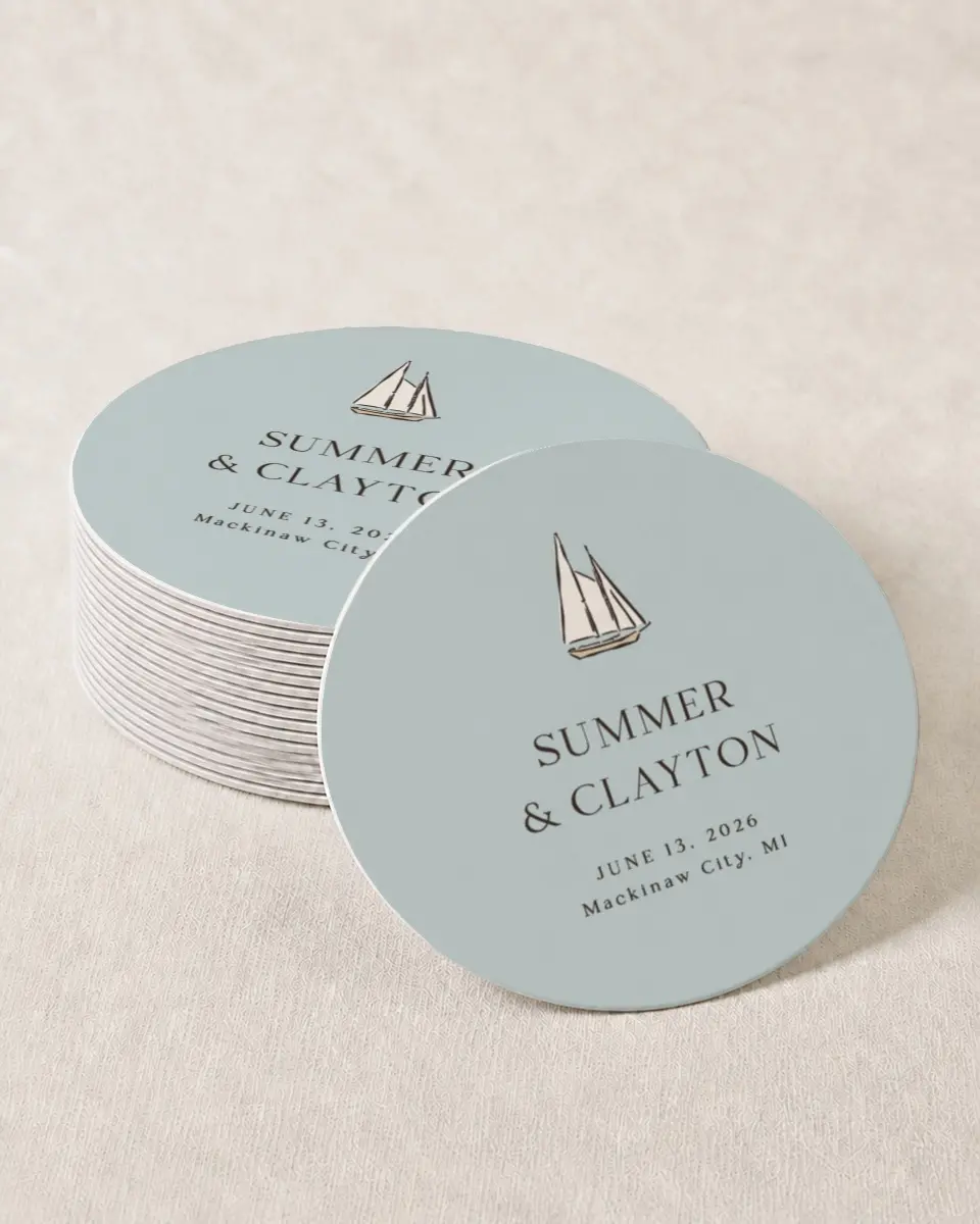 This is a 4" x 4" Wedding Coaster called Beacon of Love printed in full color on Kraft Chipboard paper