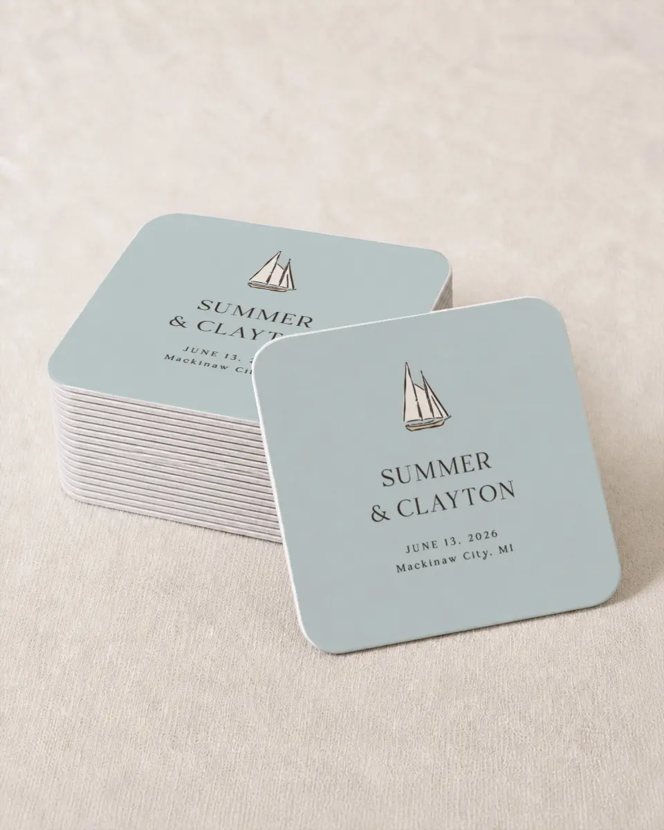 This is a 4" x 4" Wedding Coaster called Beacon of Love printed in full color on Kraft Chipboard paper
