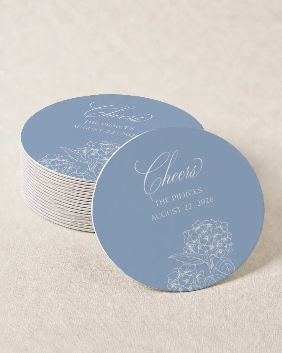 This is a 4" x 4" Wedding Coaster called Woven Serenity printed in full color with Gold foil on Kraft Chipboard paper