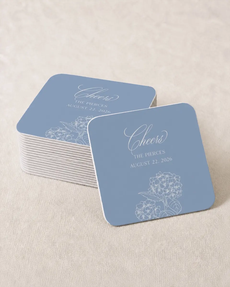 This is a 4" x 4" Wedding Coaster called Woven Serenity printed in full color on Kraft Chipboard paper