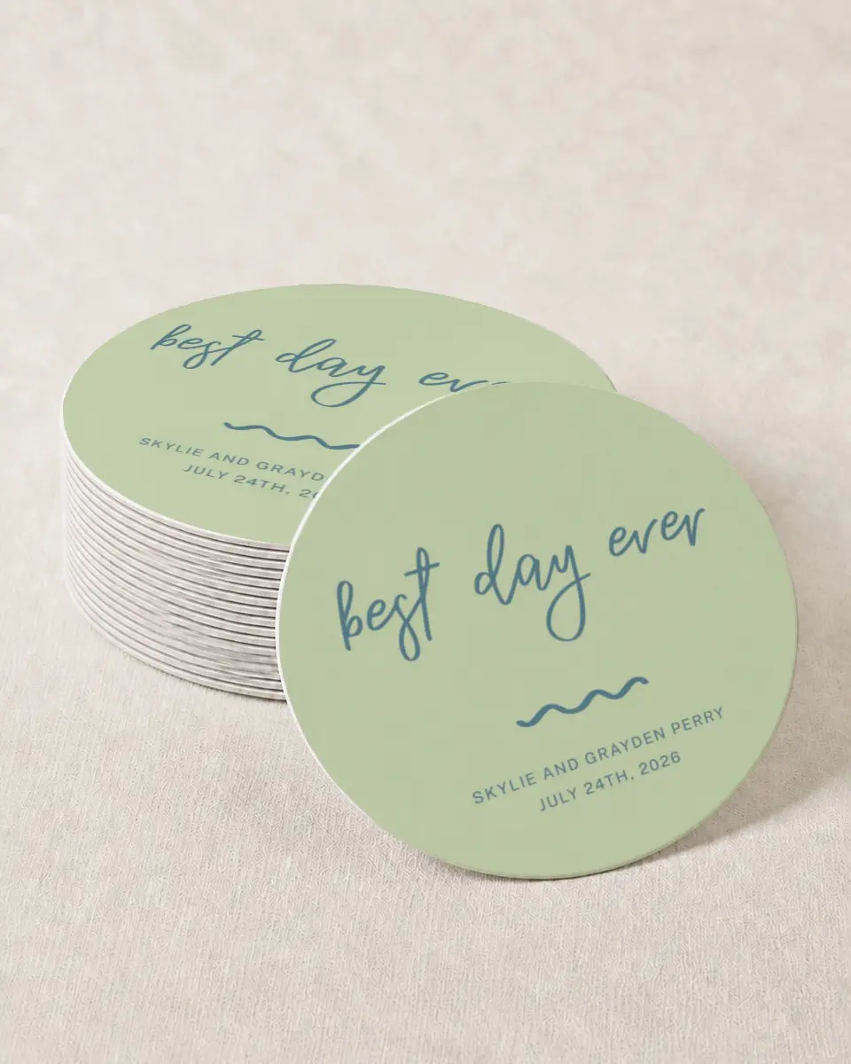 This is a 4" x 4" Wedding Coaster called I Hear Wedding Shells printed in full color on Kraft Chipboard paper