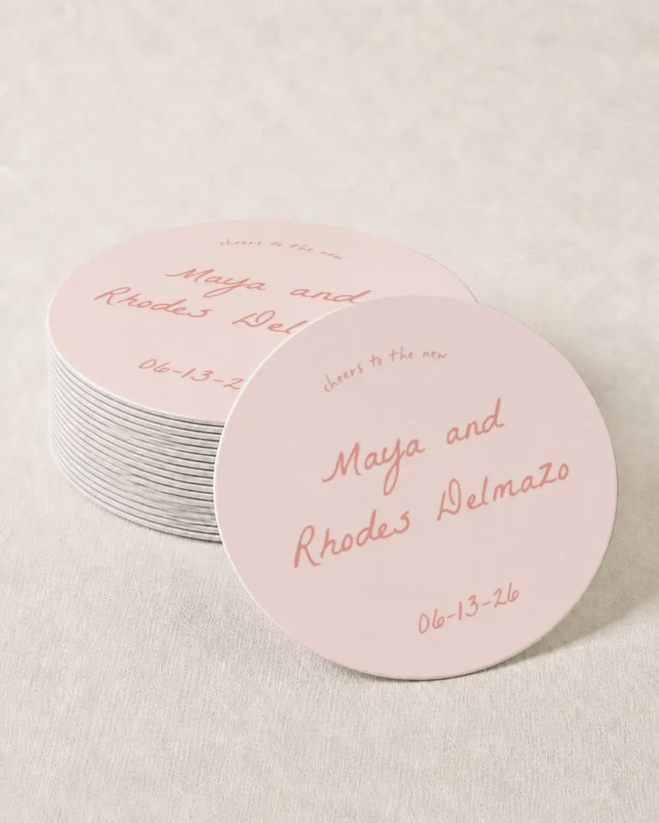 This is a 4" x 4" Wedding Coaster called Maritime Vows printed in full color with Gold foil on Kraft Chipboard paper