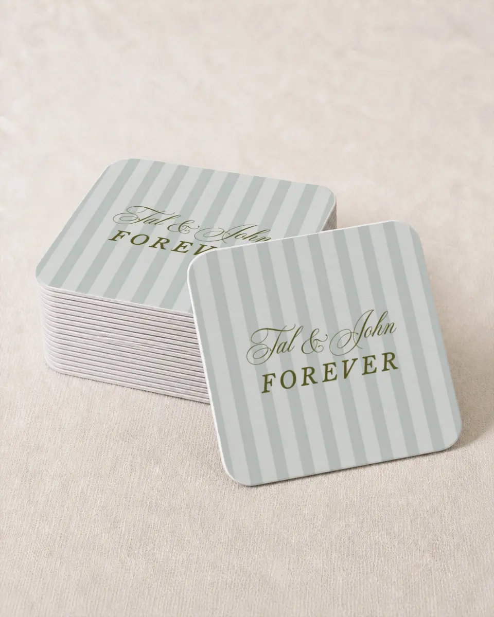 This is a 4" x 4" Wedding Coaster called Love You Forever printed in full color on Kraft Chipboard paper