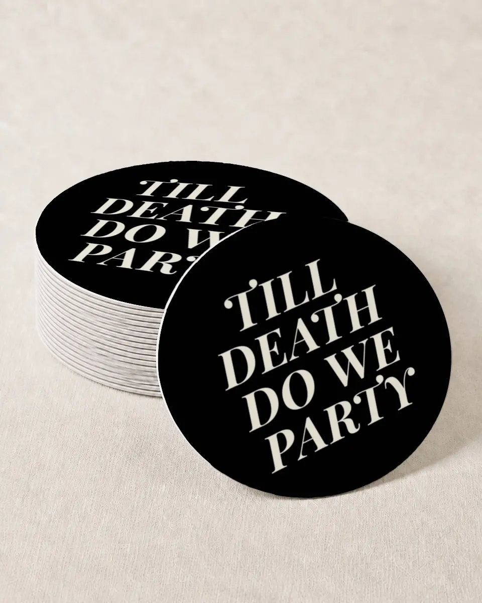 This is a 4" x 4" Bachelorette Party Thank You Card called Bride or Die printed in full color on Kraft Chipboard paper