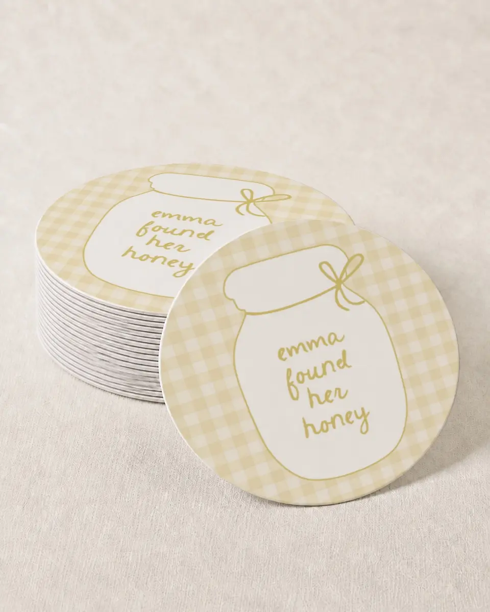 This is a 4" x 4" Bachelorette Party Thank You Card called She Found her Honey printed in full color on Kraft Chipboard paper