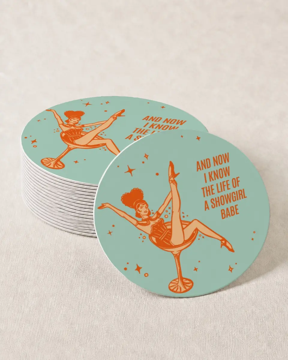 This is a 4" x 4" Bachelorette Party Thank You Card called Wife of a Showgirl printed in full color on Kraft Chipboard paper
