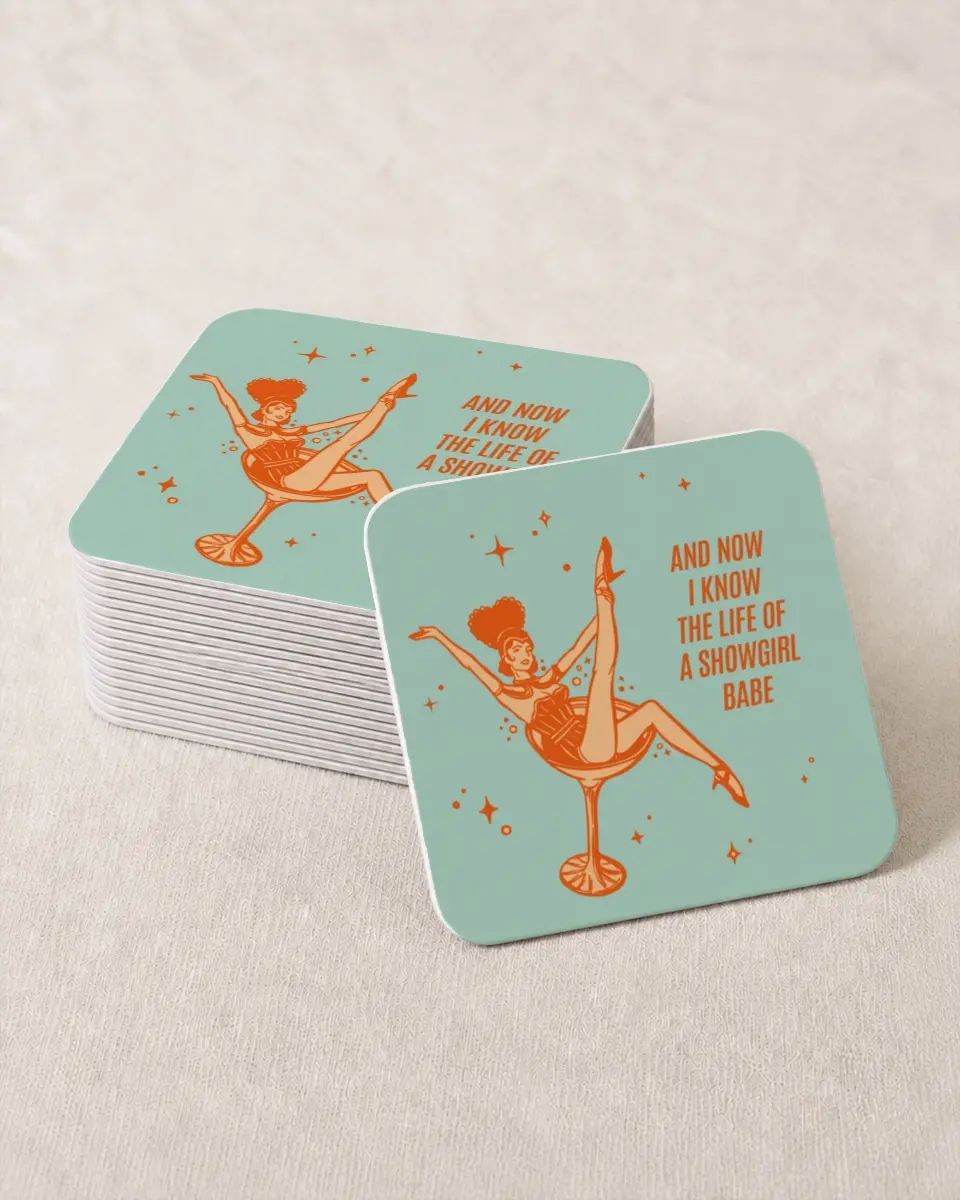 This is a 4" x 4" Bachelorette Party Thank You Card called Wife of a Showgirl printed in full color on Kraft Chipboard paper