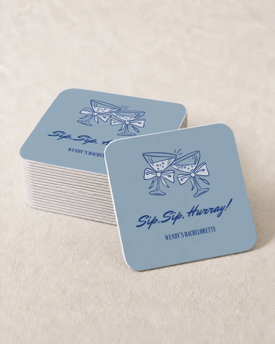 This is a 4" x 4" Bachelorette Party Thank You Card called Something Blue Before I Do printed in full color on Kraft Chipboard paper