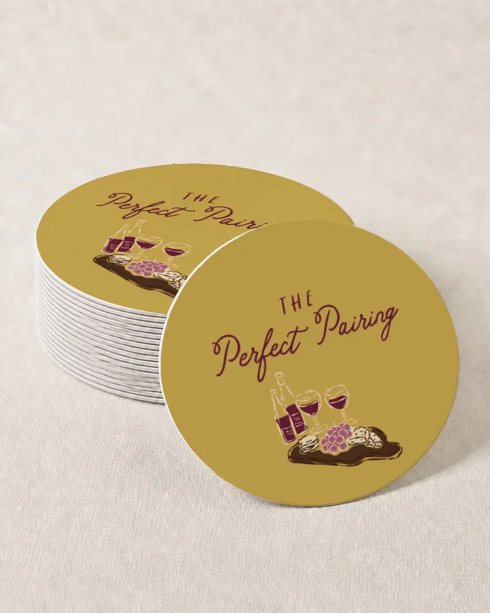 This is a 4" x 4" Bachelorette Party Thank You Card called The Perfect Pairing printed in full color on Kraft Chipboard paper