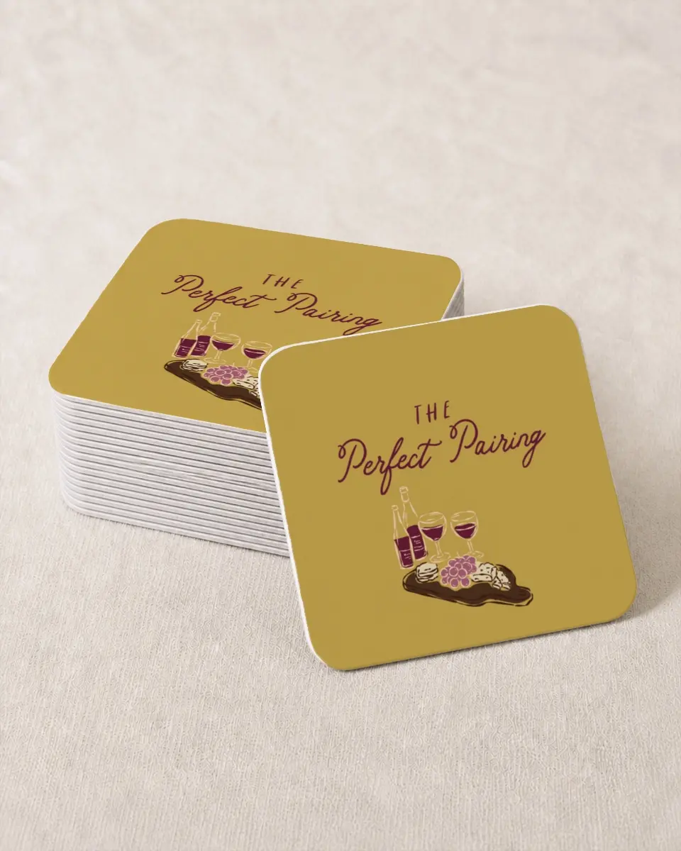 This is a 4" x 4" Bachelorette Party Thank You Card called The Perfect Pairing printed in full color on Kraft Chipboard paper