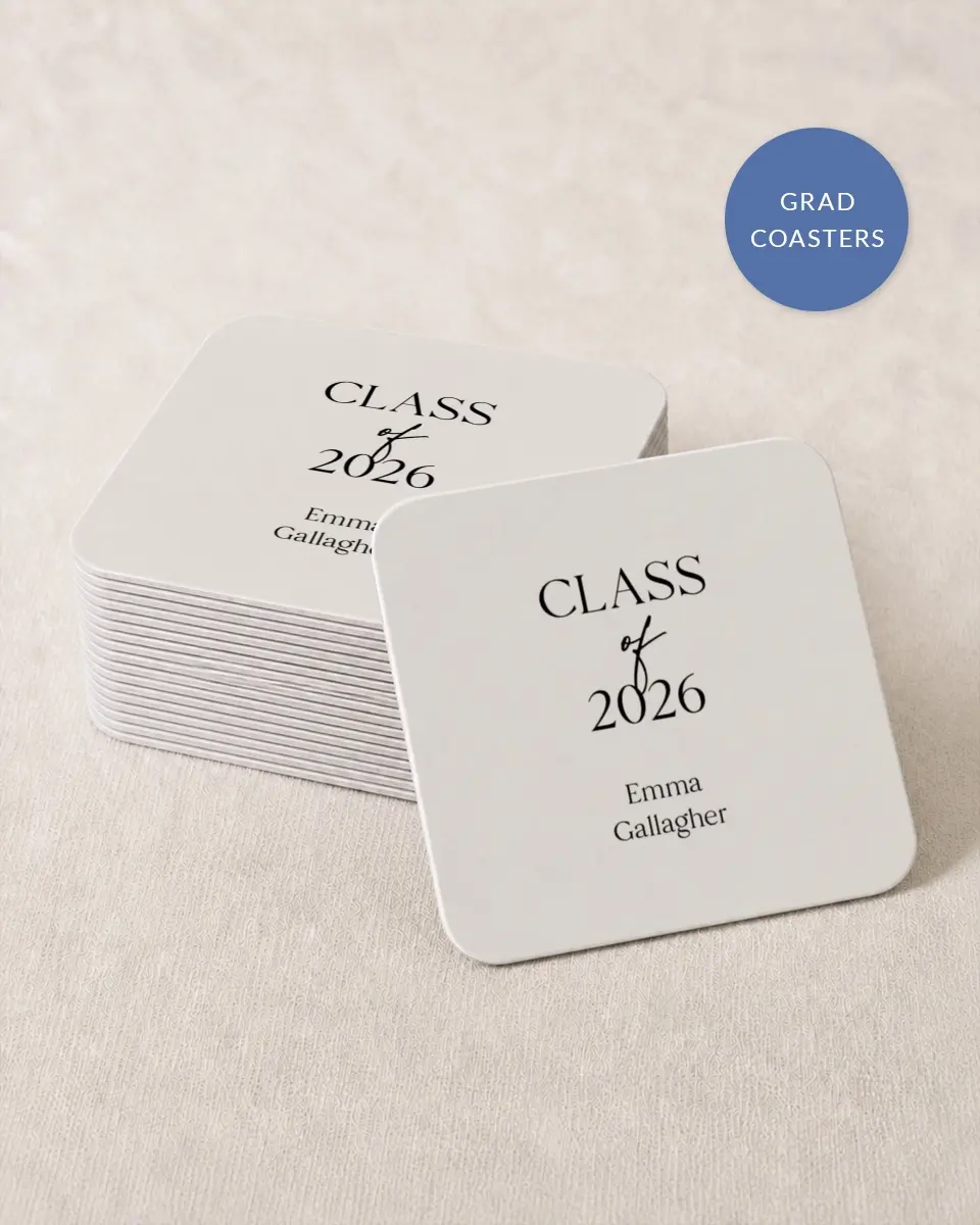 This is a 4" x 4" Wedding Coaster called Effortless Edge printed in full color on Kraft Chipboard paper