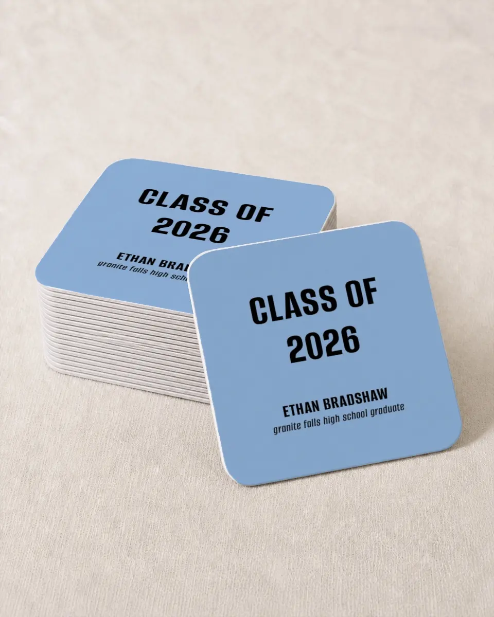 This is a 4" x 4" Wedding Coaster called Clean Cut printed in full color on Kraft Chipboard paper