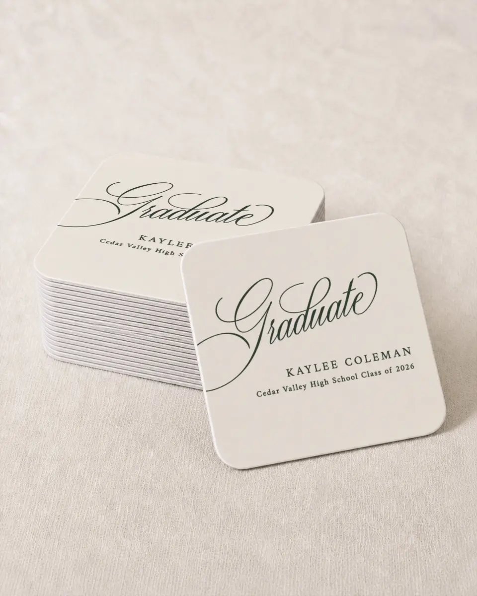 This is a 4" x 4" Wedding Coaster called Grand Flourish printed in full color on Kraft Chipboard paper
