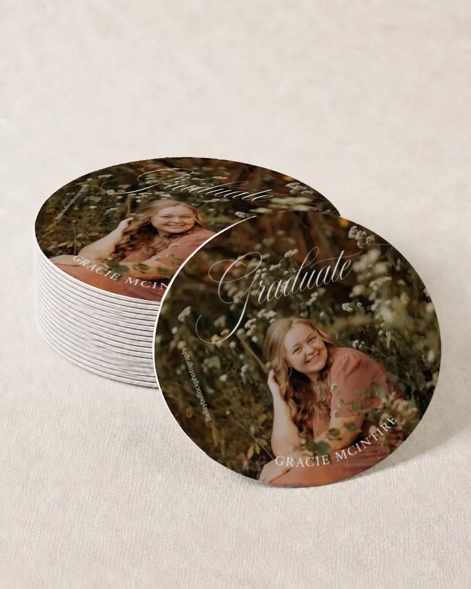 This is a 4" x 4" Wedding Coaster called Refined Celebration printed in full color on Kraft Chipboard paper