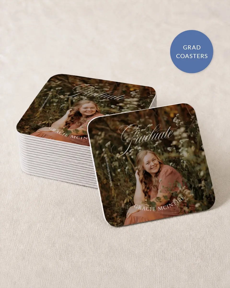 This is a 4" x 4" Wedding Coaster called Refined Celebration printed in full color on Kraft Chipboard paper