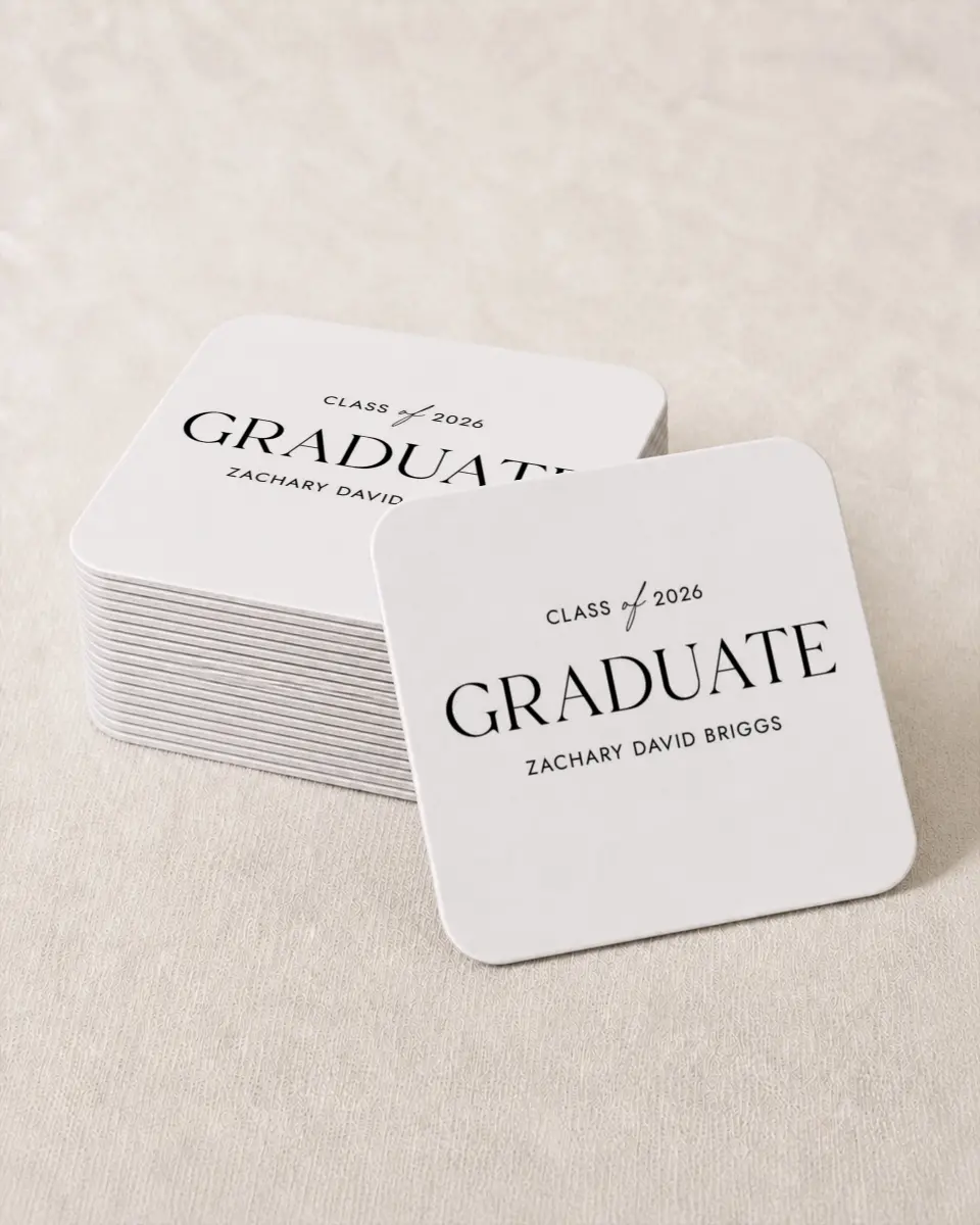 This is a 4" x 4" Wedding Coaster called Pure Frame printed in full color on Kraft Chipboard paper