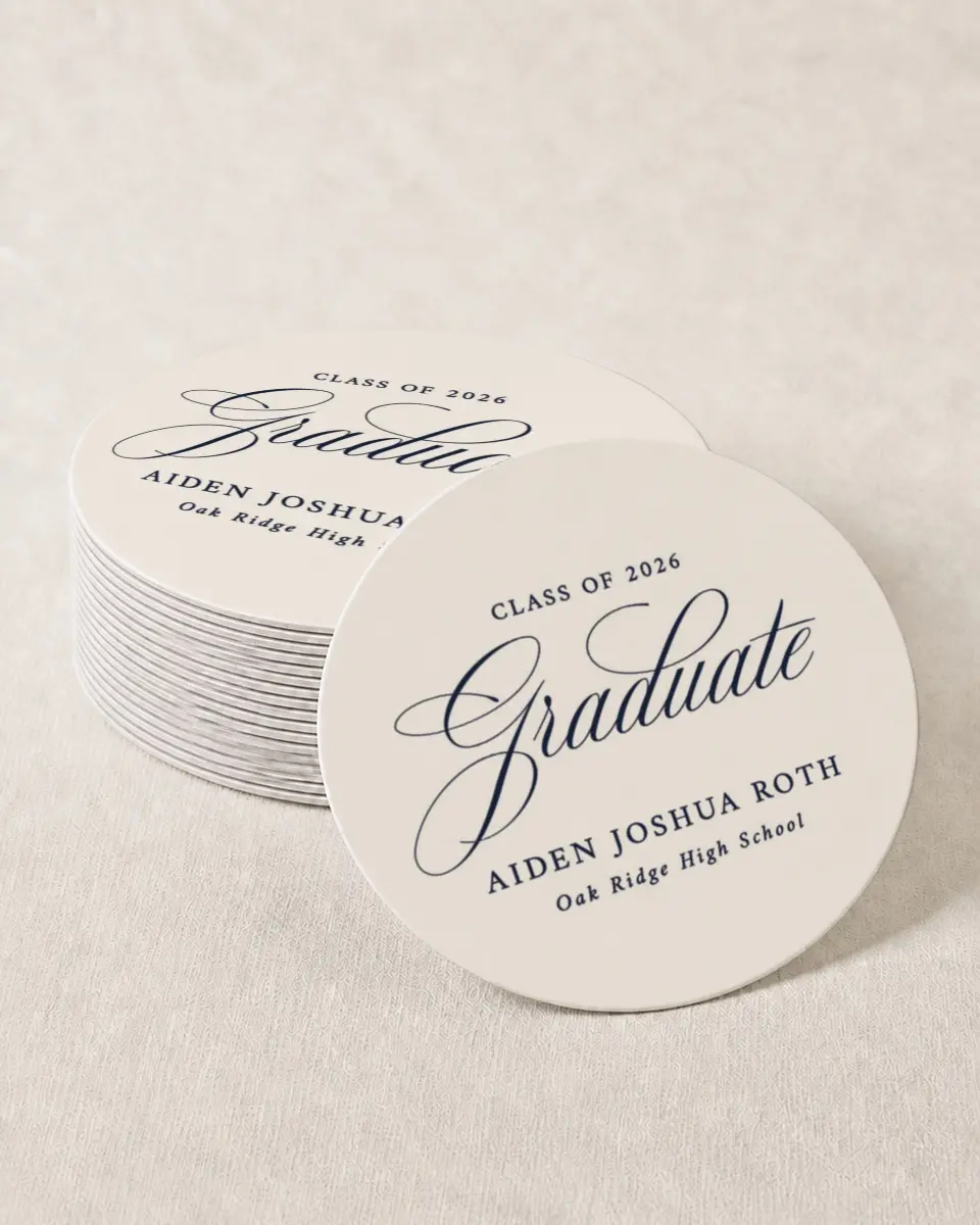 This is a 4" x 4" Wedding Coaster called Formal Frame printed in full color on Kraft Chipboard paper