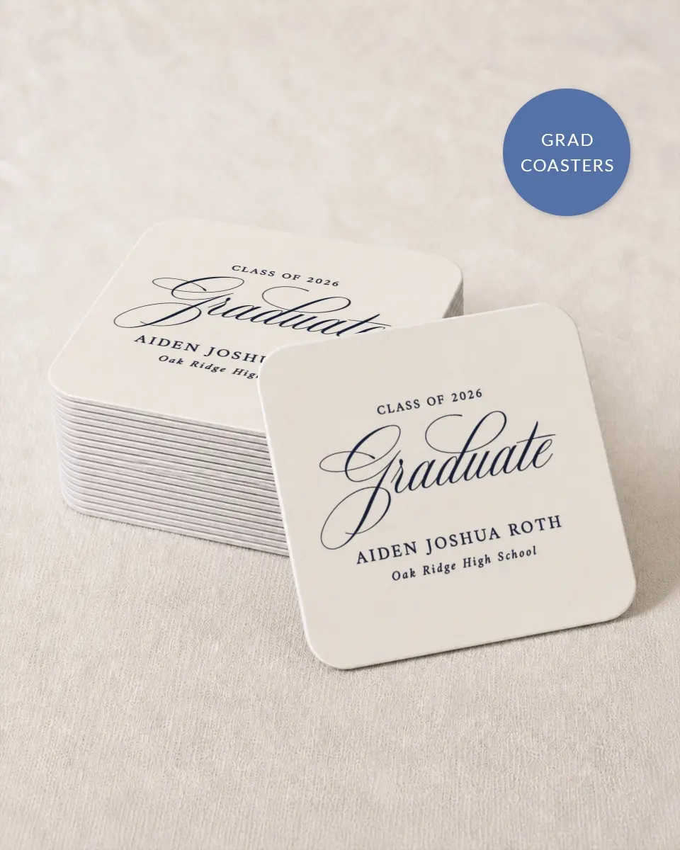 This is a 4" x 4" Wedding Coaster called Formal Frame printed in full color on Kraft Chipboard paper