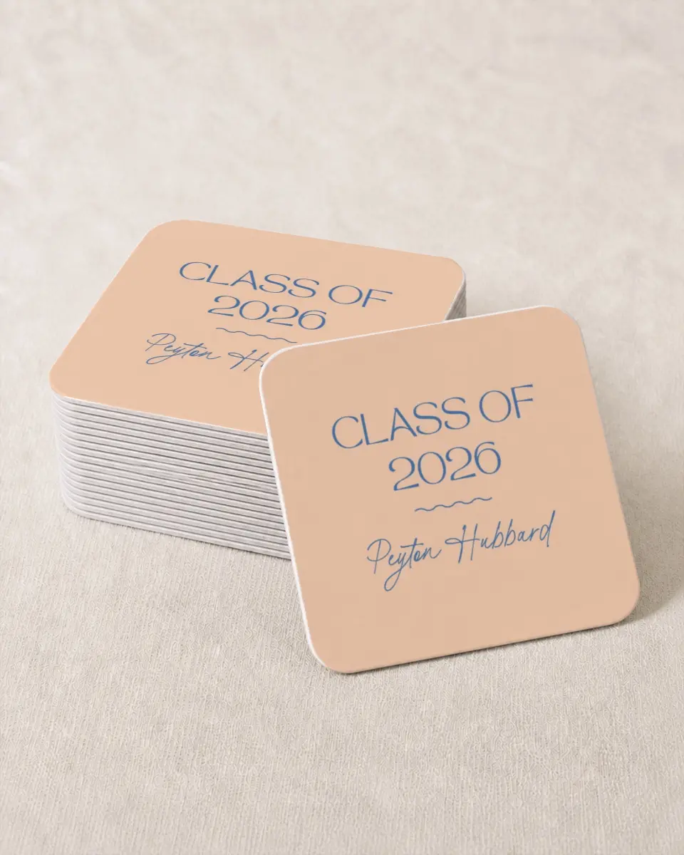 This is a 4" x 4" Wedding Coaster called Modern Montage printed in full color on Kraft Chipboard paper