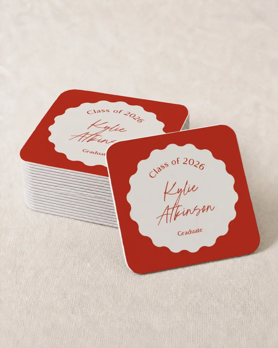 This is a 4" x 4" Wedding Coaster called Unwavering Spirit printed in full color on Kraft Chipboard paper