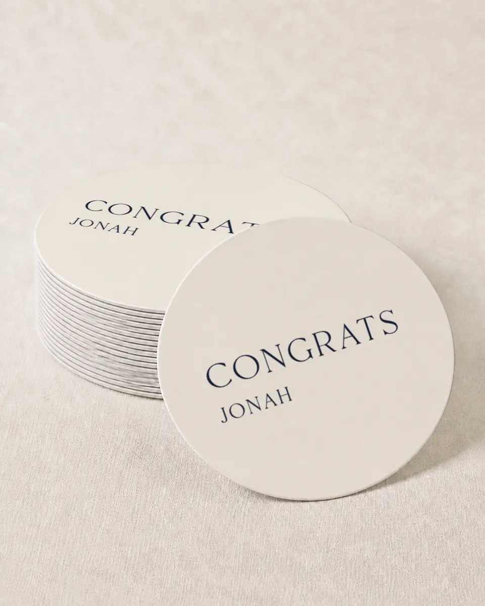 This is a 4" x 4" Wedding Coaster called We Did It printed in full color on Kraft Chipboard paper