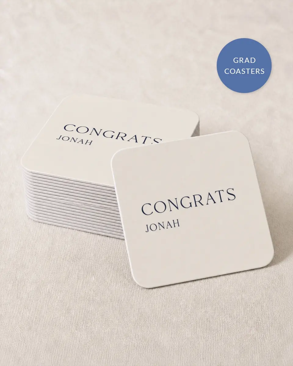 This is a 4" x 4" Wedding Coaster called We Did It printed in full color on Kraft Chipboard paper