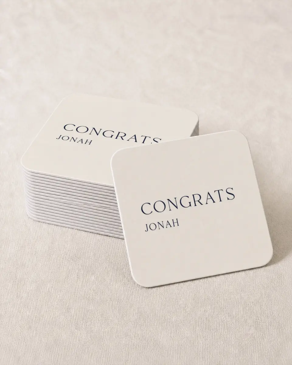 This is a 4" x 4" Wedding Coaster called We Did It printed in full color on Kraft Chipboard paper