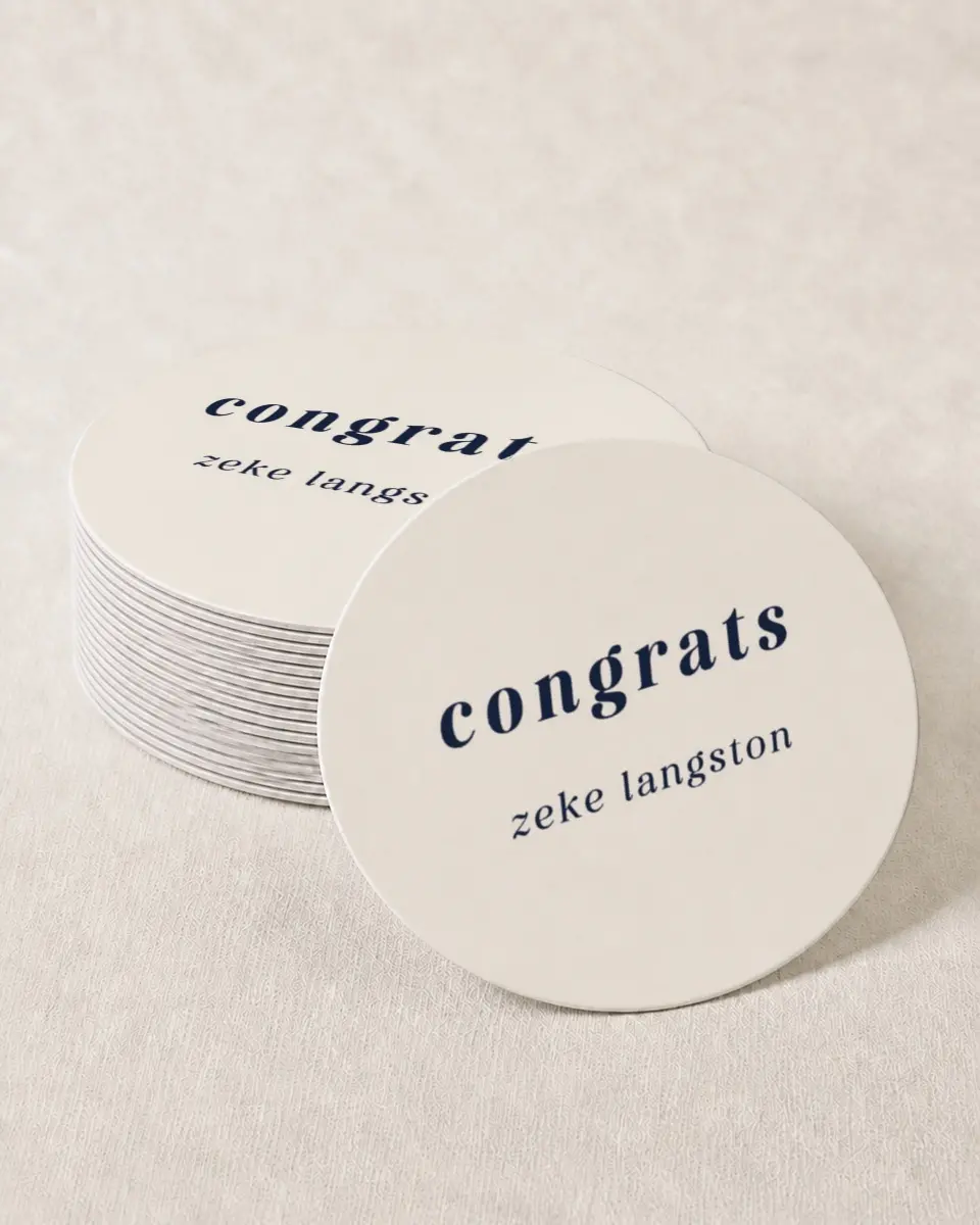 This is a 4" x 4" Wedding Coaster called Jumping Jubilee printed in full color on Kraft Chipboard paper