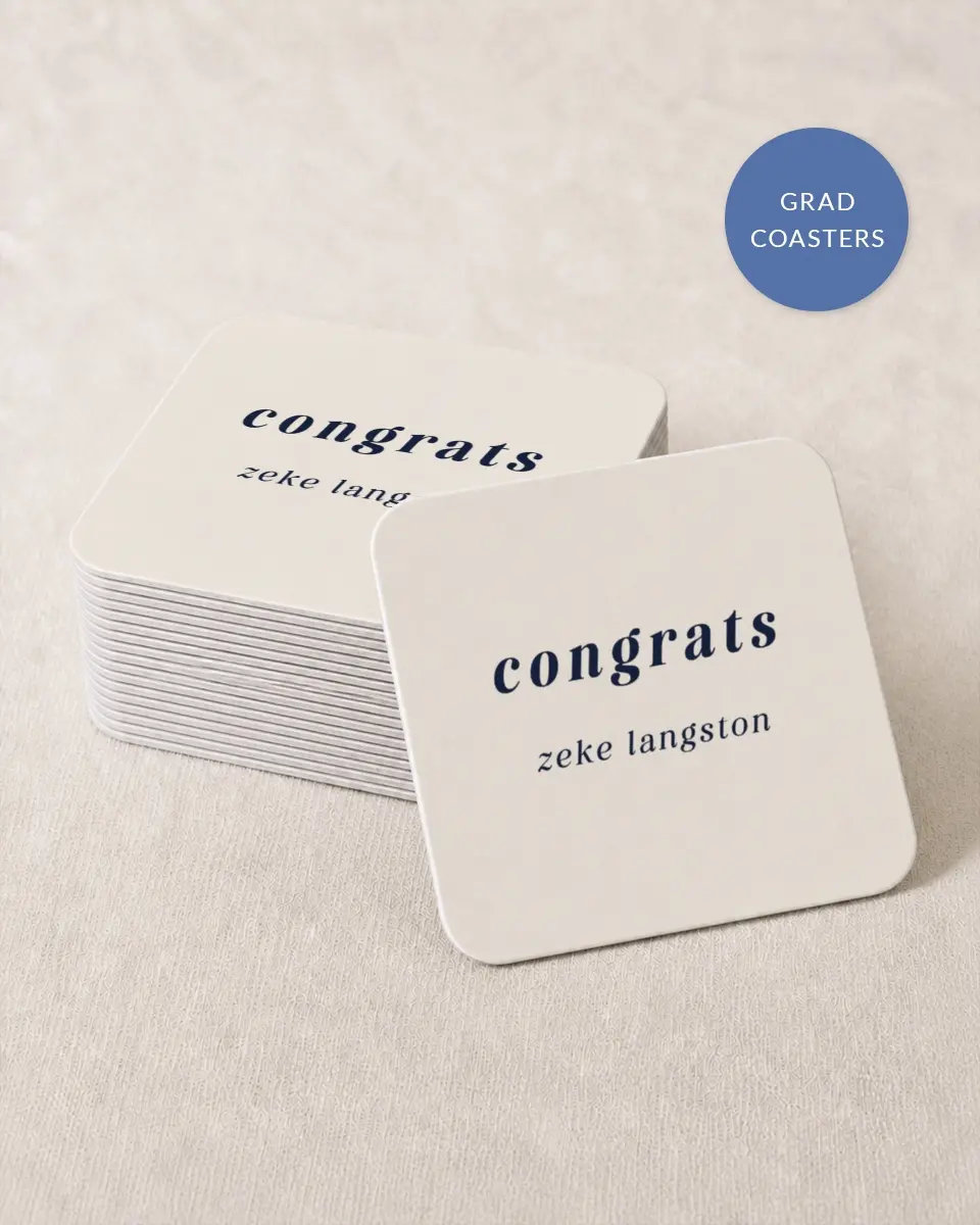 This is a 4" x 4" Wedding Coaster called Jumping Jubilee printed in full color with Gold foil on Kraft Chipboard paper