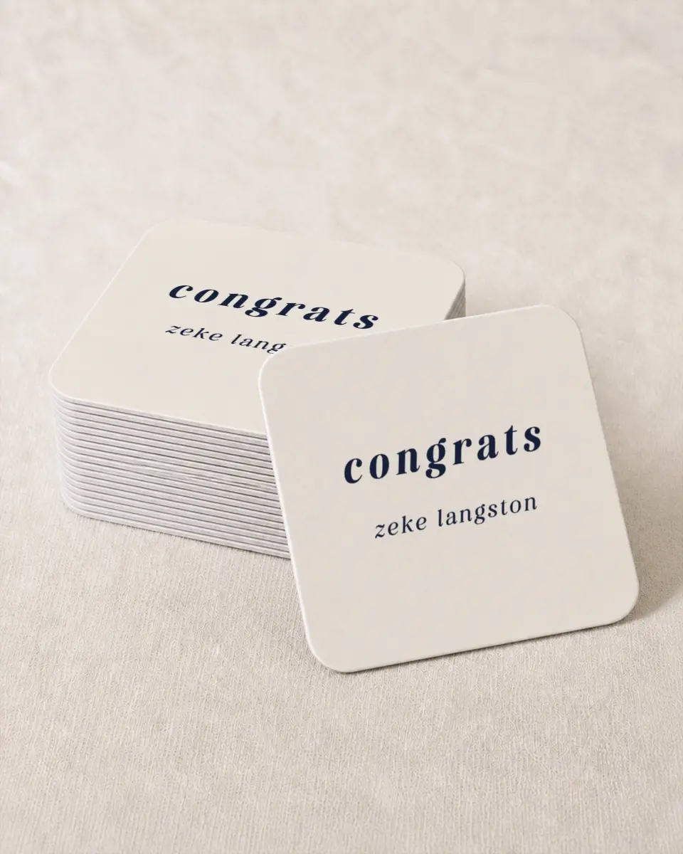 This is a 4" x 4" Wedding Coaster called Jumping Jubilee printed in full color on Kraft Chipboard paper