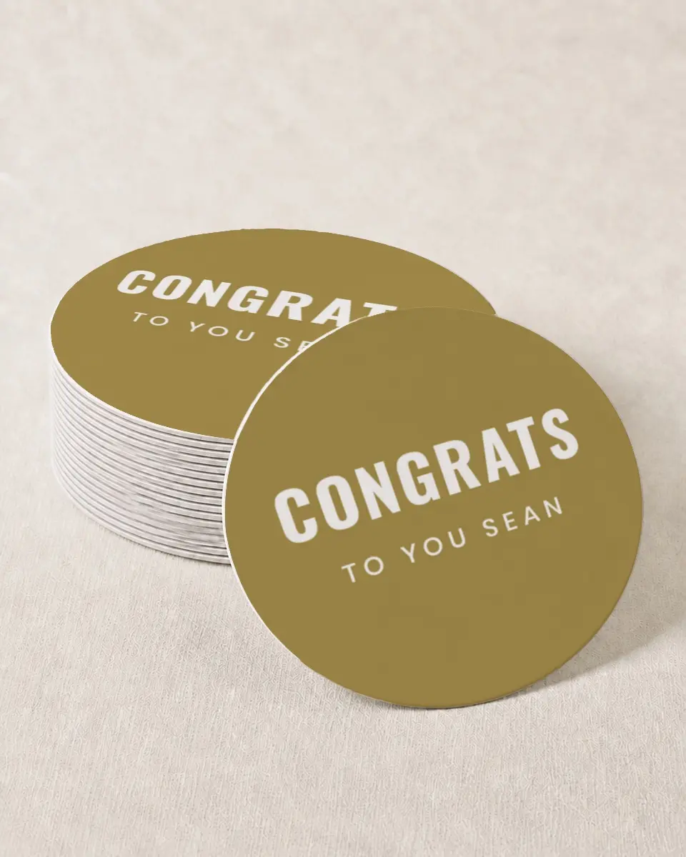 This is a 4" x 4" Wedding Coaster called Final Stretch printed in full color on Kraft Chipboard paper