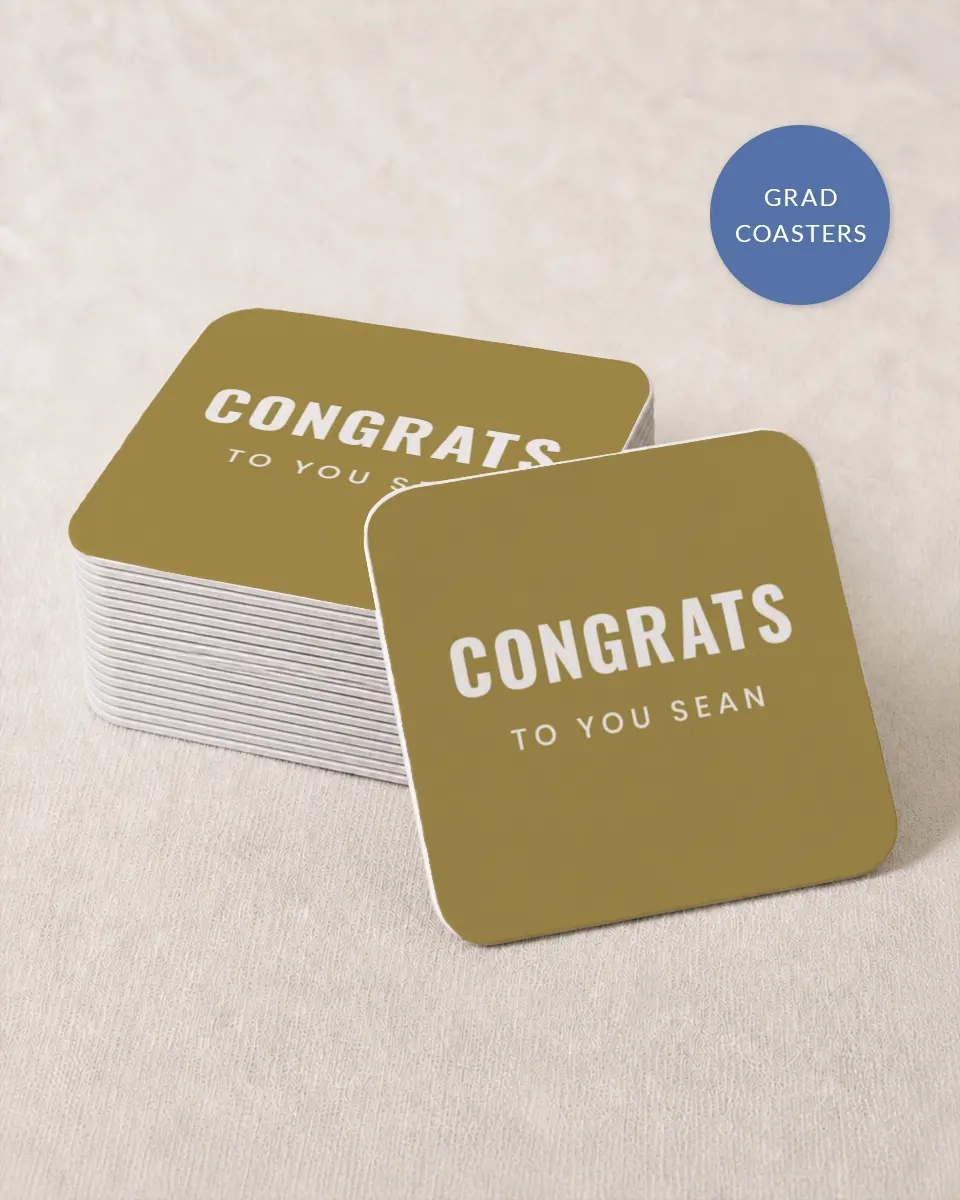 This is a 4" x 4" Wedding Coaster called Final Stretch printed in full color on Kraft Chipboard paper