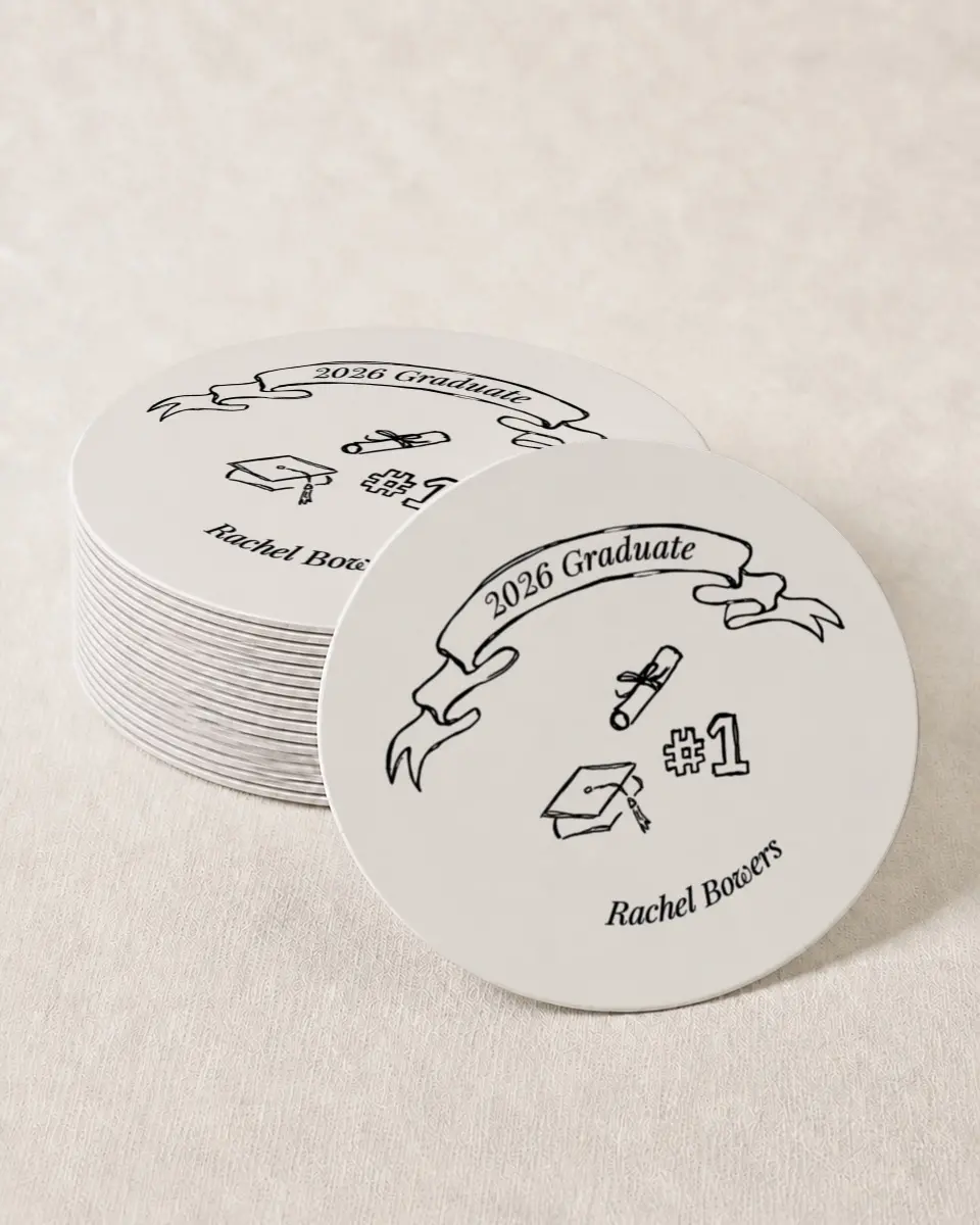This is a 4" x 4" Wedding Coaster called Art of Achievement printed in full color on Kraft Chipboard paper