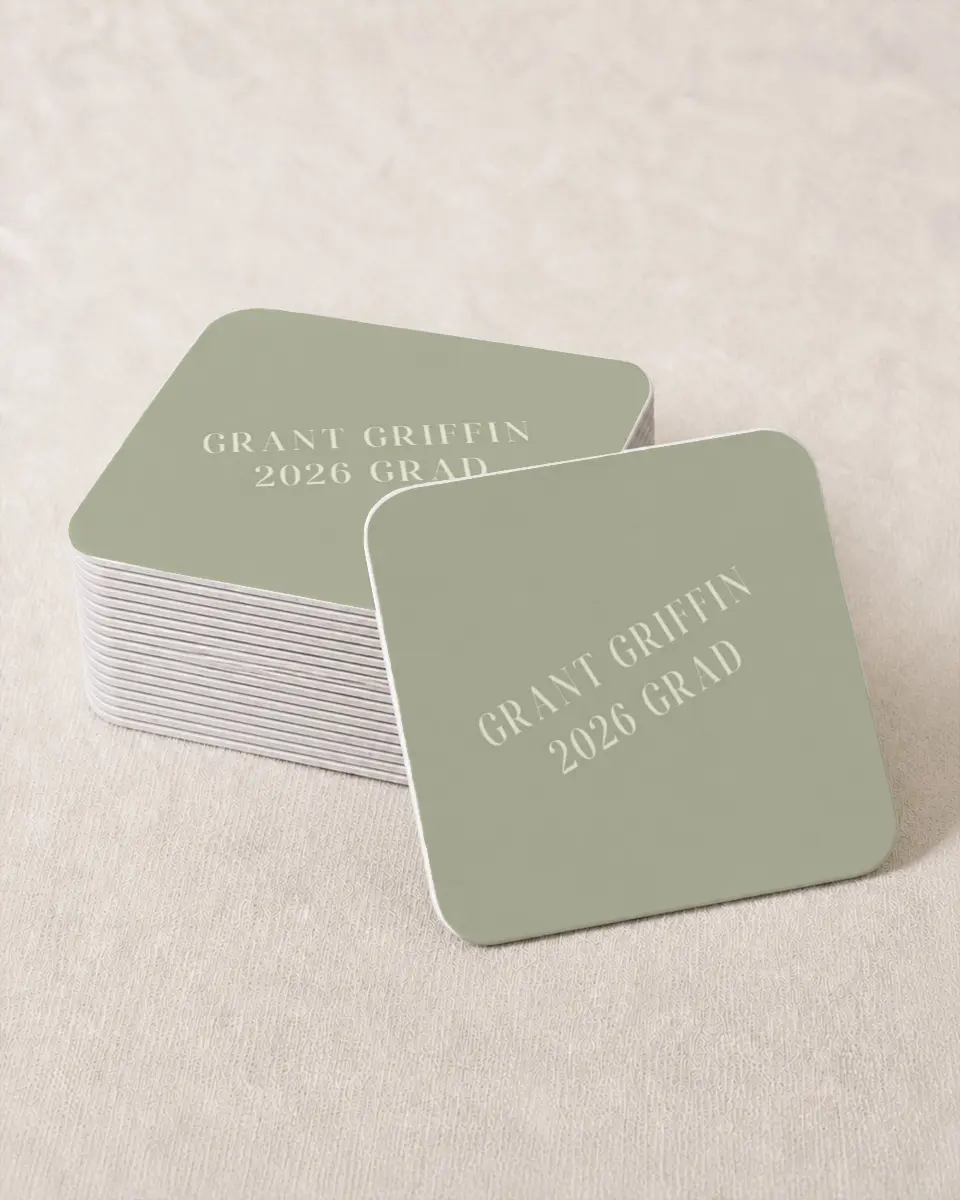 This is a 4" x 4" Wedding Coaster called Photo Booth printed in full color on Kraft Chipboard paper