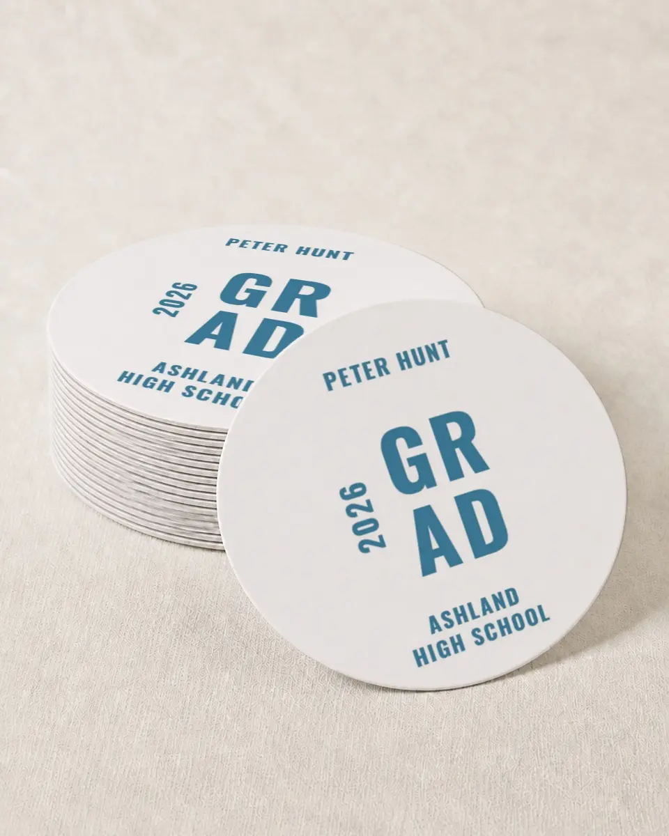 This is a 4" x 4" Wedding Coaster called Modern Milestone printed in full color on Kraft Chipboard paper