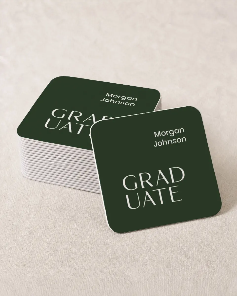 This is a 4" x 4" Wedding Coaster called Spotlight Grad printed in full color on Kraft Chipboard paper